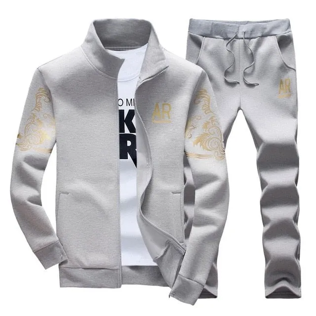 Men's Sportswear Sets 2019 Spring Autumn Male Casual Tracksuit Men 2 Piece Zipper Sweatshirt   Sweatpants Brand Track Suit Set