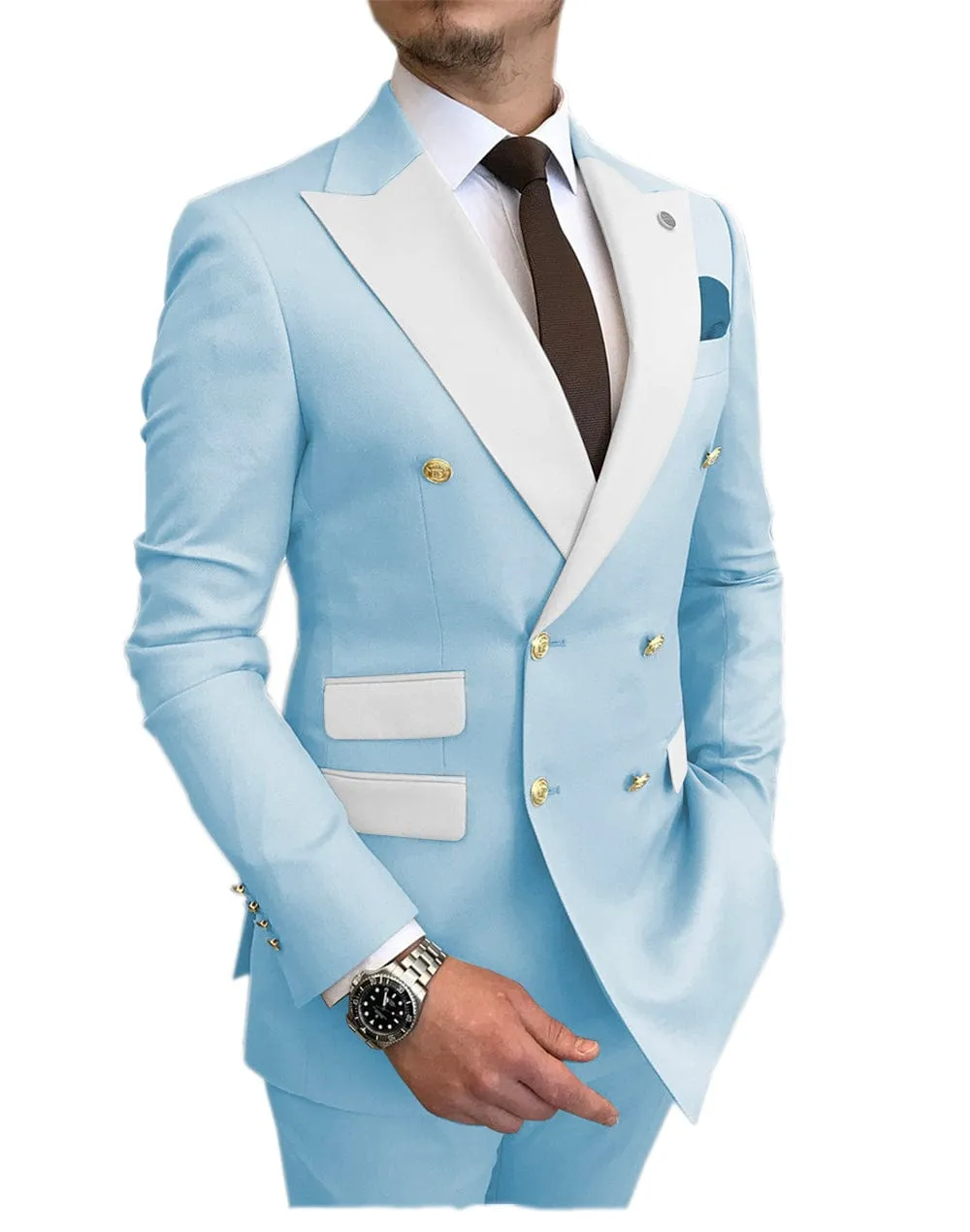 Men's Suit Casual  Double Breasted 2 Piece Business Wedding (Blazer Pants)