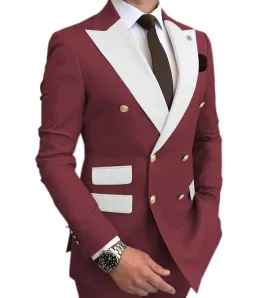 Men's Suit Casual  Double Breasted 2 Piece Business Wedding (Blazer Pants)