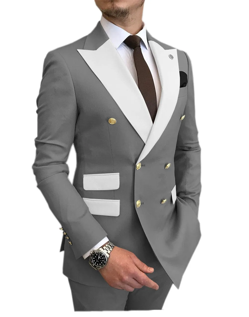 Men's Suit Casual  Double Breasted 2 Piece Business Wedding (Blazer Pants)