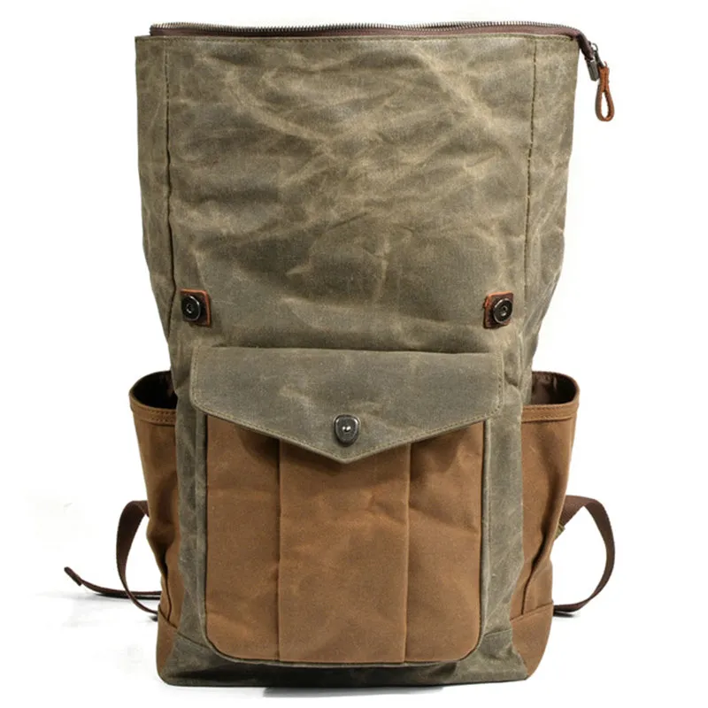 Men's Vintage Cowhide and Canvas Top Rolled Explorer Backpack