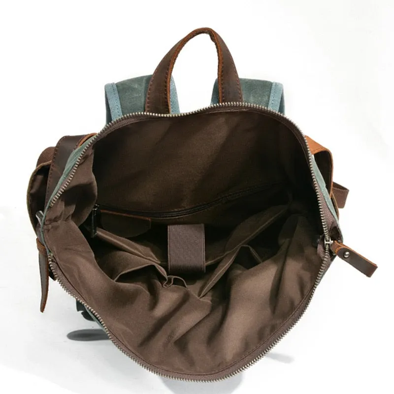 Men's Vintage Cowhide and Canvas Top Rolled Explorer Backpack