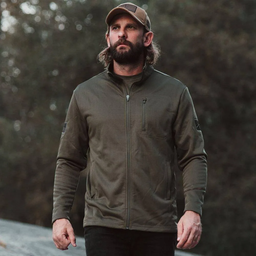 Men's Waffle Top Full-Zip Jacket - Military Green