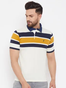 Men's White Cotton Striped Polos