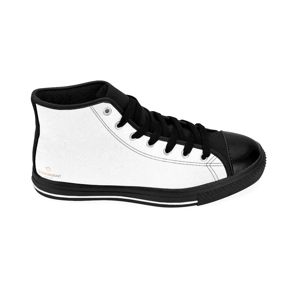 Men's White High-top Sneakers, Solid Color Minimalist Designer Tennis Running Shoes