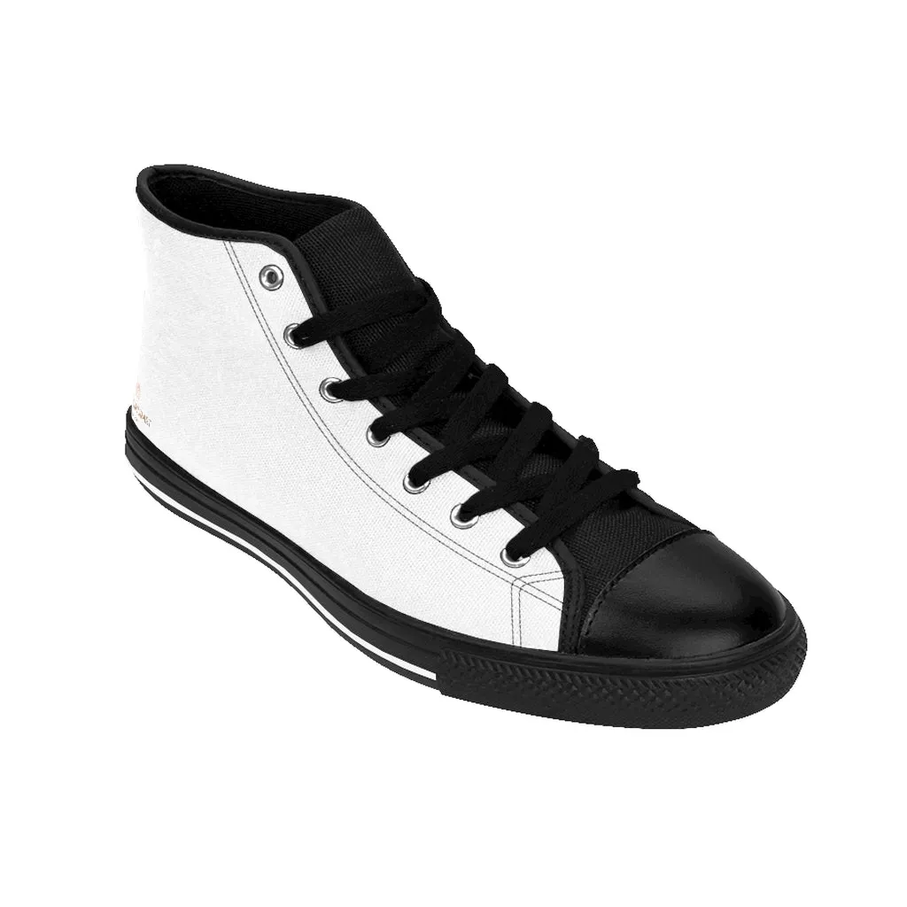 Men's White High-top Sneakers, Solid Color Minimalist Designer Tennis Running Shoes