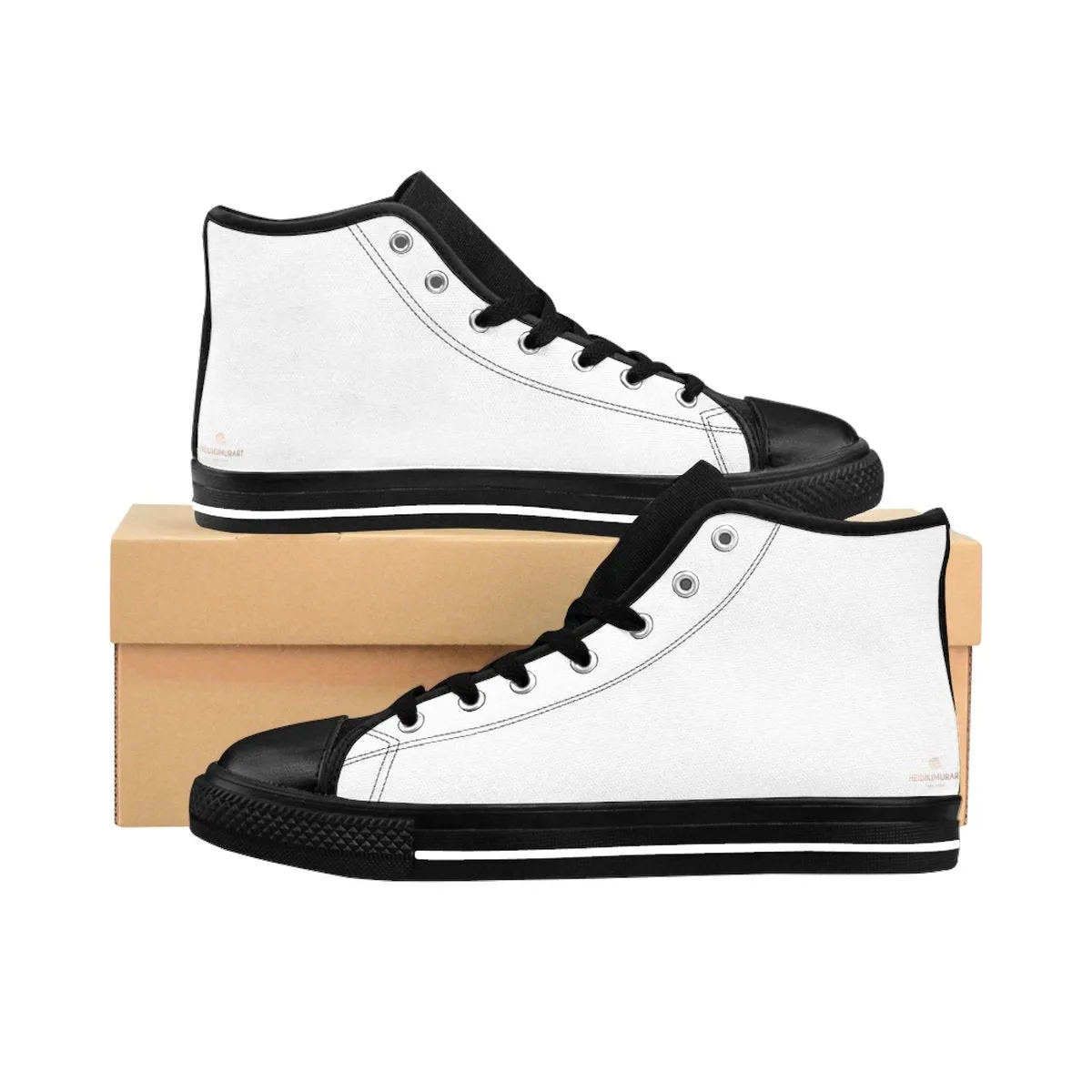 Men's White High Top Sneakers, Solid Color Premium Quality Sneakers Running Shoes (US Size: 6-14)