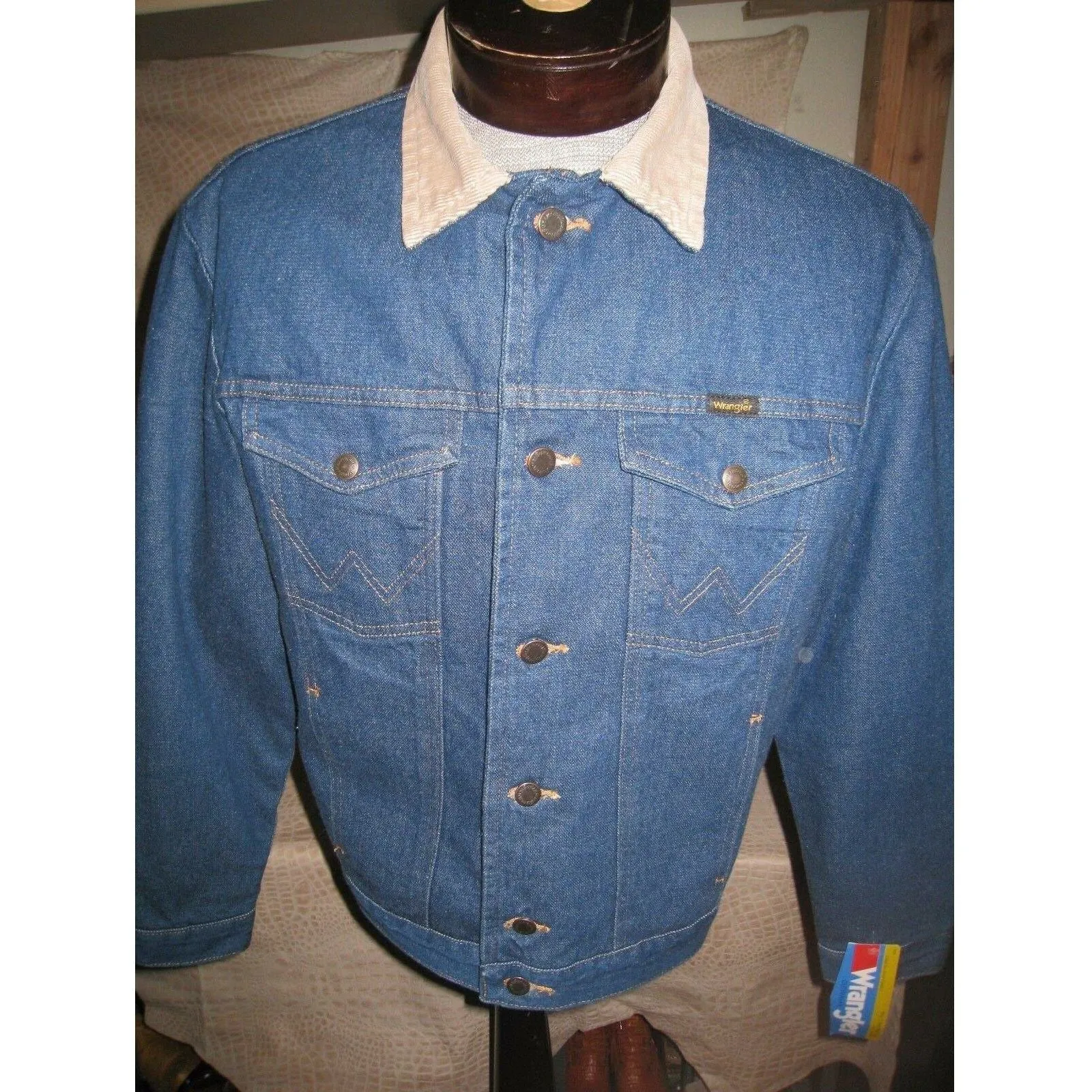 Mens Wrangler Blanket Lined Blue Denim Western Cowboy Trucker Rodeo Jacket