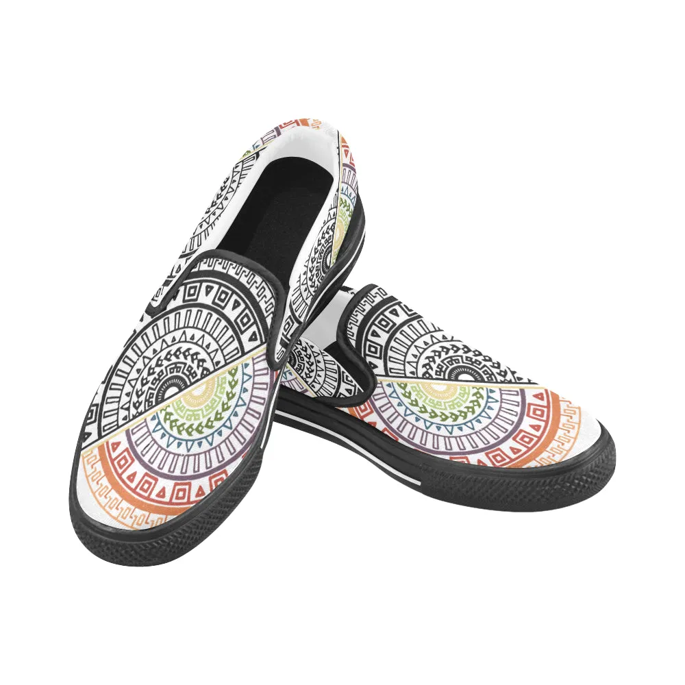 Men's Ying Yang Mandala Print Canvas Slip-on Shoes