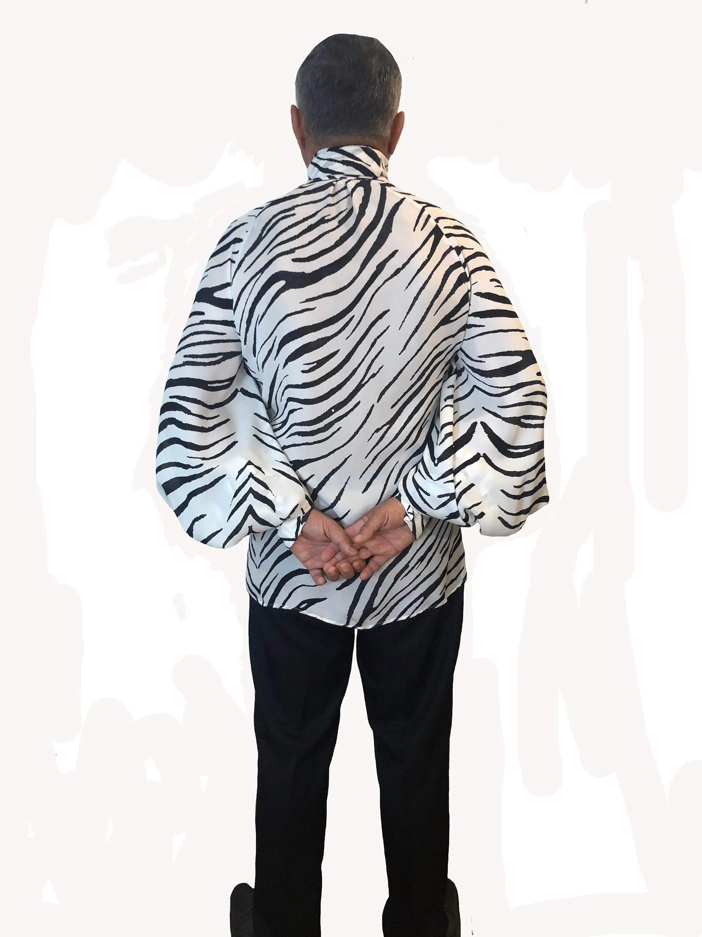 Men's Zebra Print Silk Georgette Raglan Shirt