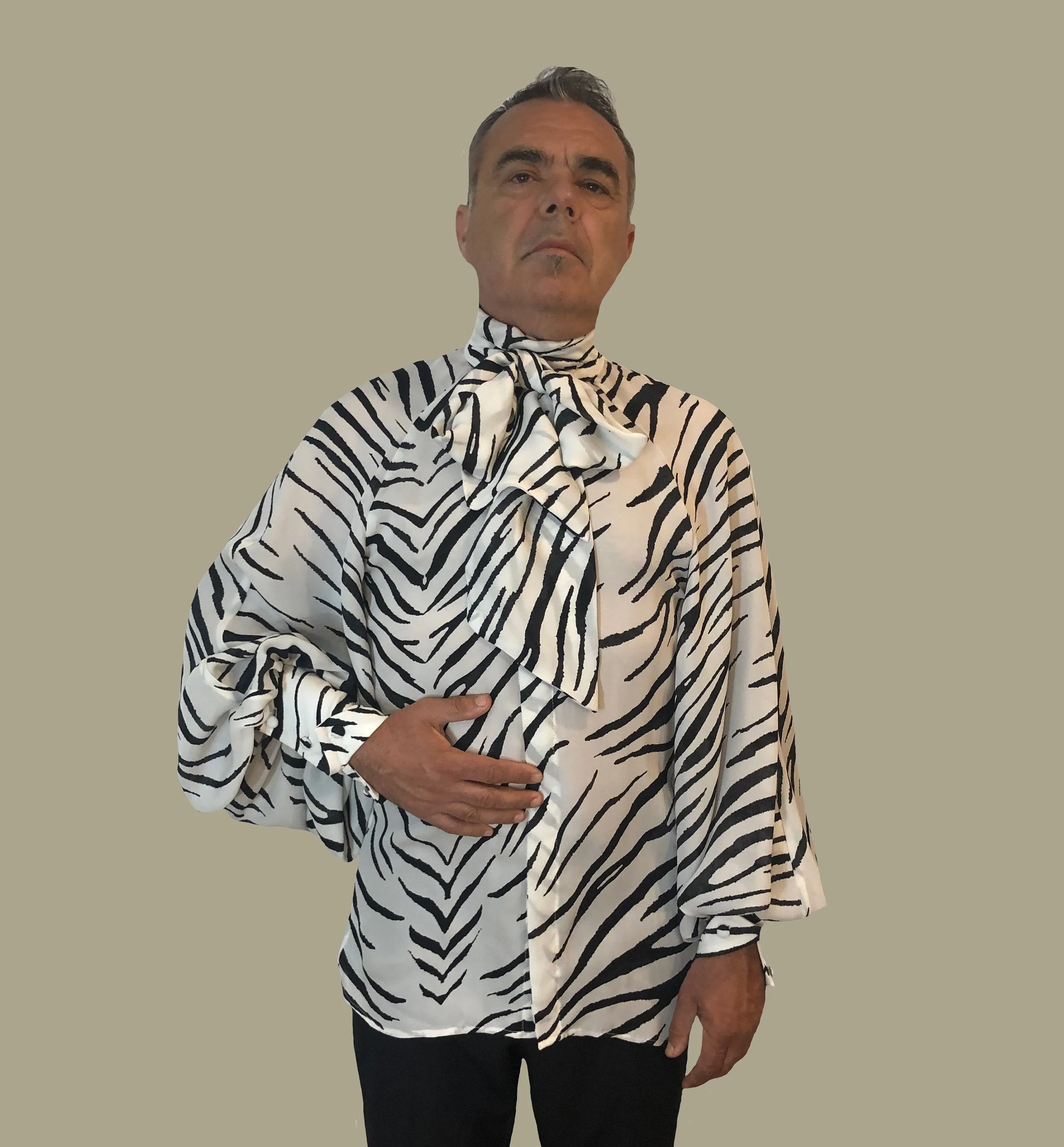 Men's Zebra Print Silk Georgette Raglan Shirt