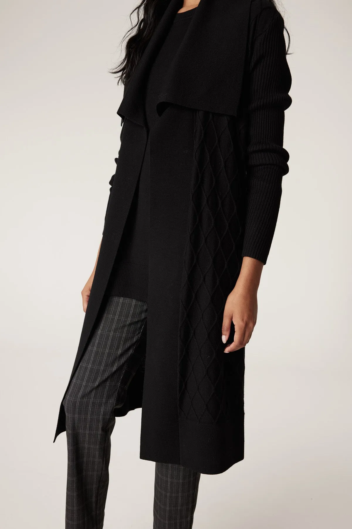 Merino Long Wrap Cardigan - Black