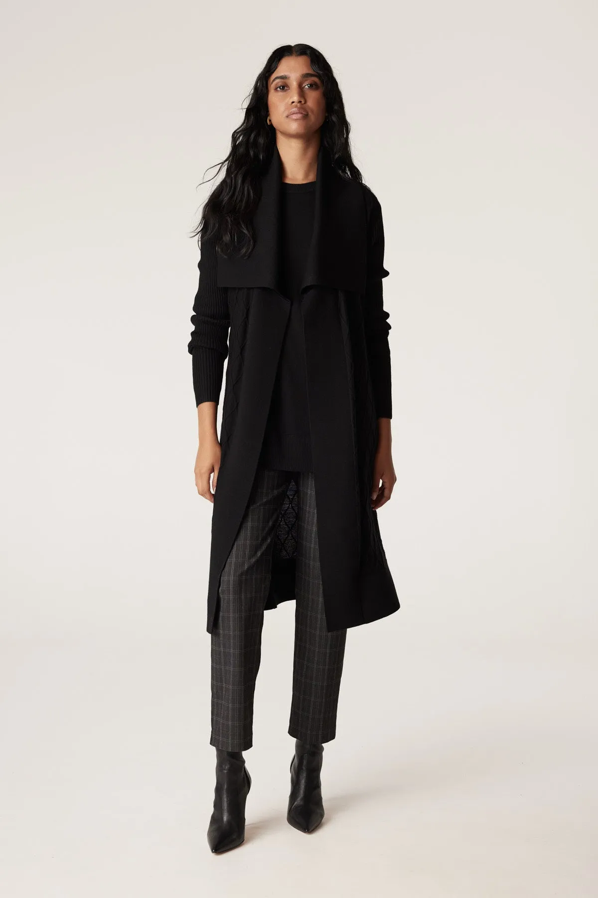 Merino Long Wrap Cardigan - Black