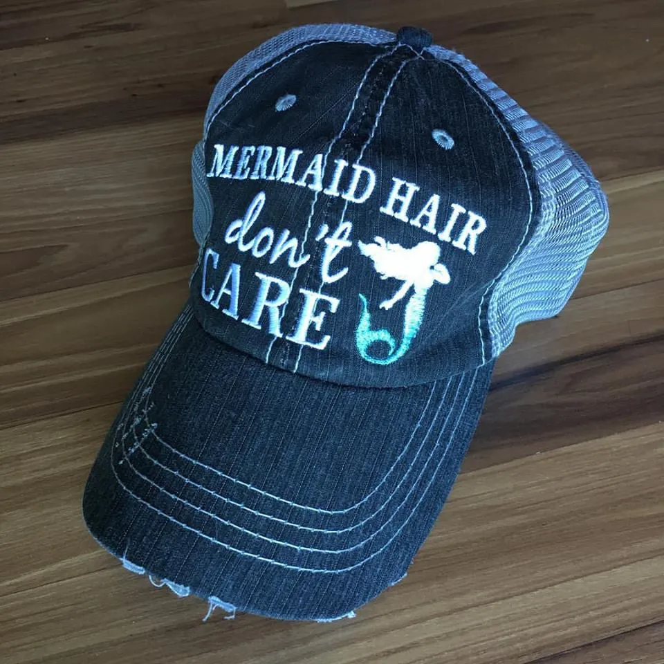 Mermaid Hats { Mermaid hair don't care }  { Mermaid club } Embroidered trucker caps.