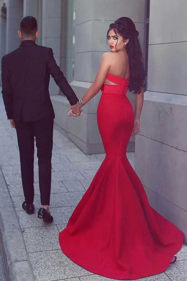 Mermaid Sweetheart Sweep Train Red Satin Prom/Evening Dress  PG566