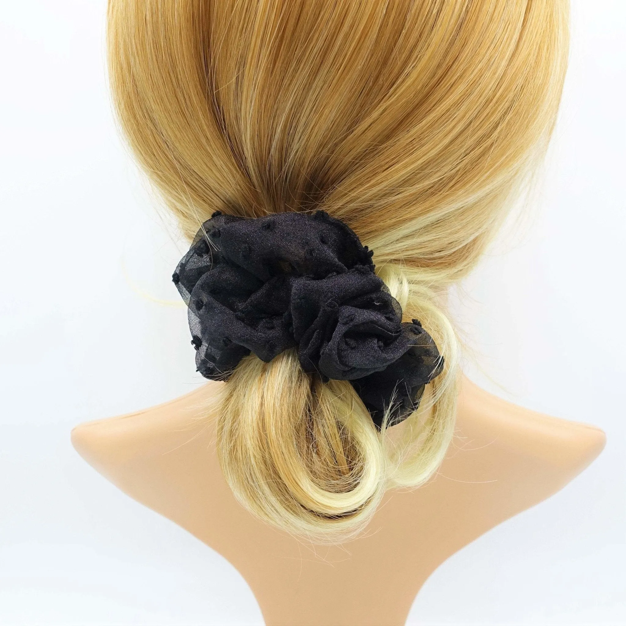 mesh translucent scrunchies fuzzy fabric dot scrunchie women hair accessory