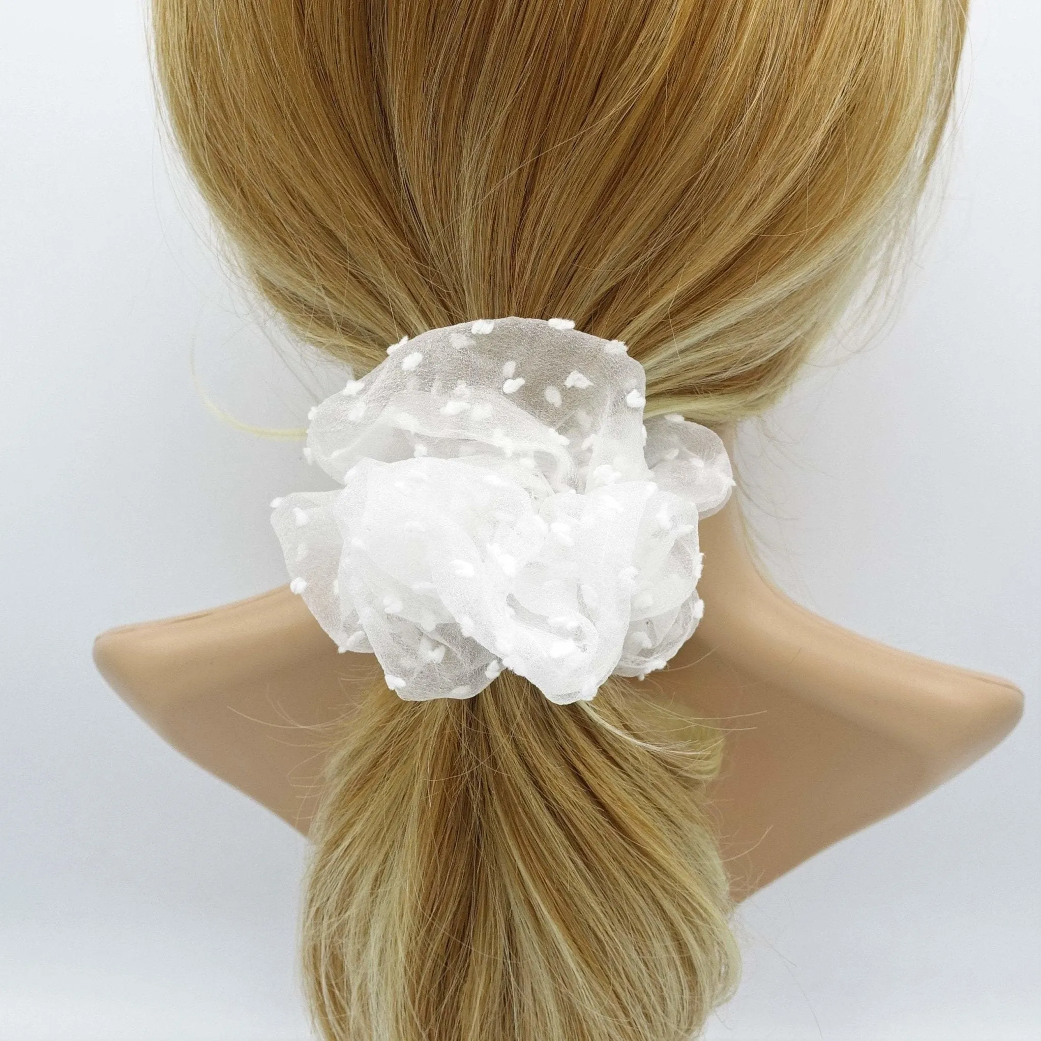 mesh translucent scrunchies fuzzy fabric dot scrunchie women hair accessory