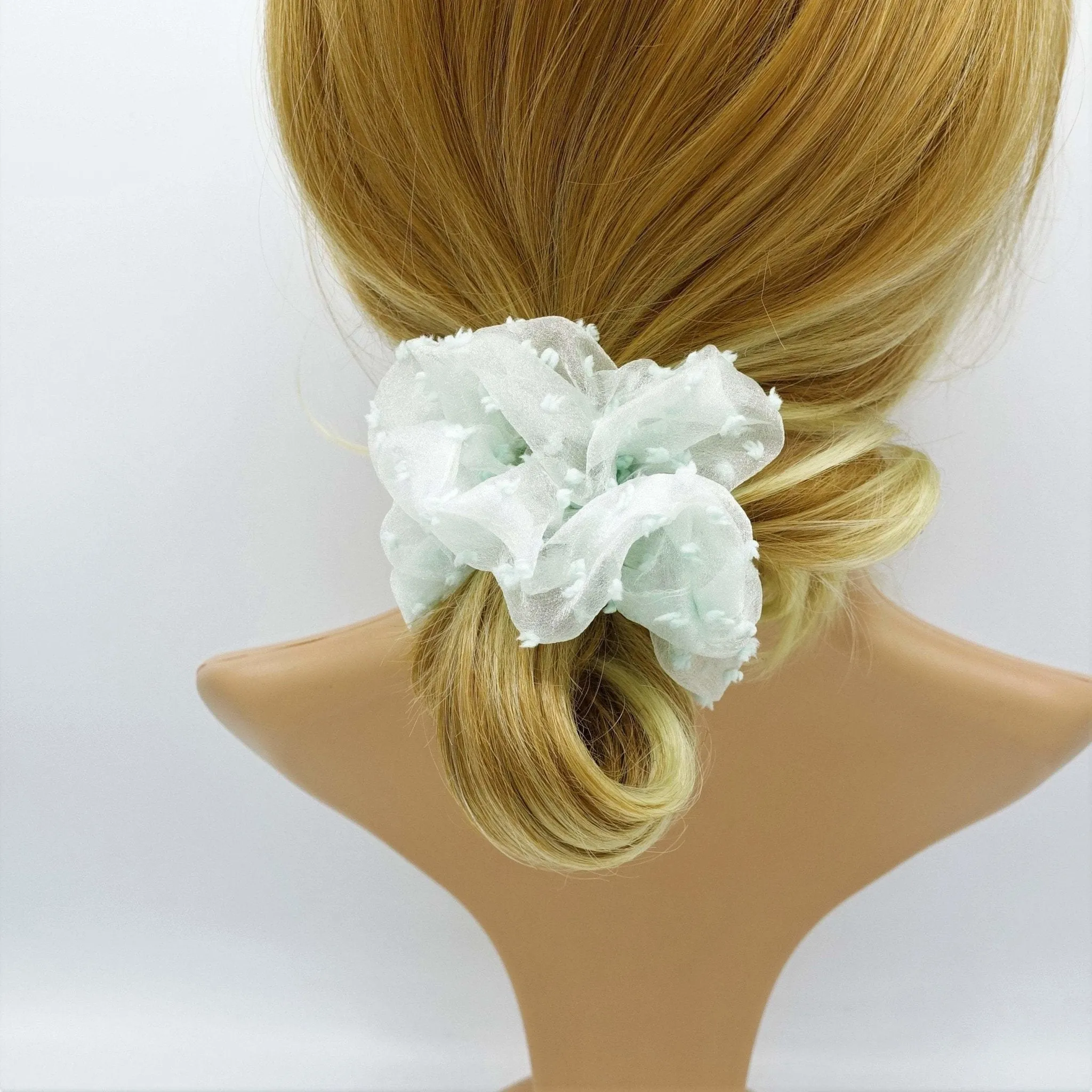 mesh translucent scrunchies fuzzy fabric dot scrunchie women hair accessory