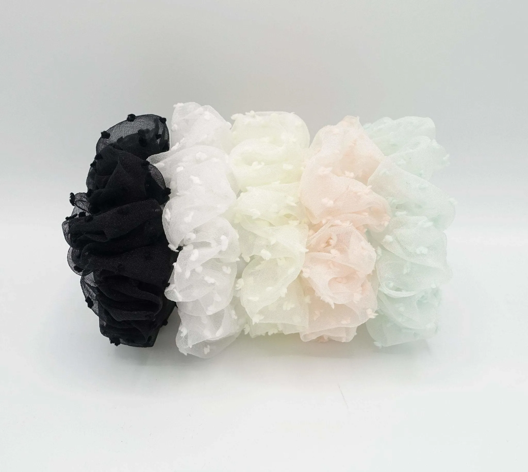 mesh translucent scrunchies fuzzy fabric dot scrunchie women hair accessory