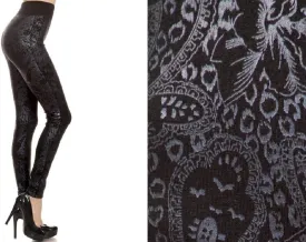 Metallic High Waist Leggings (Silver Paisley)