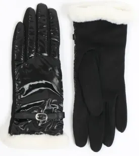 Metallic Look Gloves with Faux Sheepskin Trim