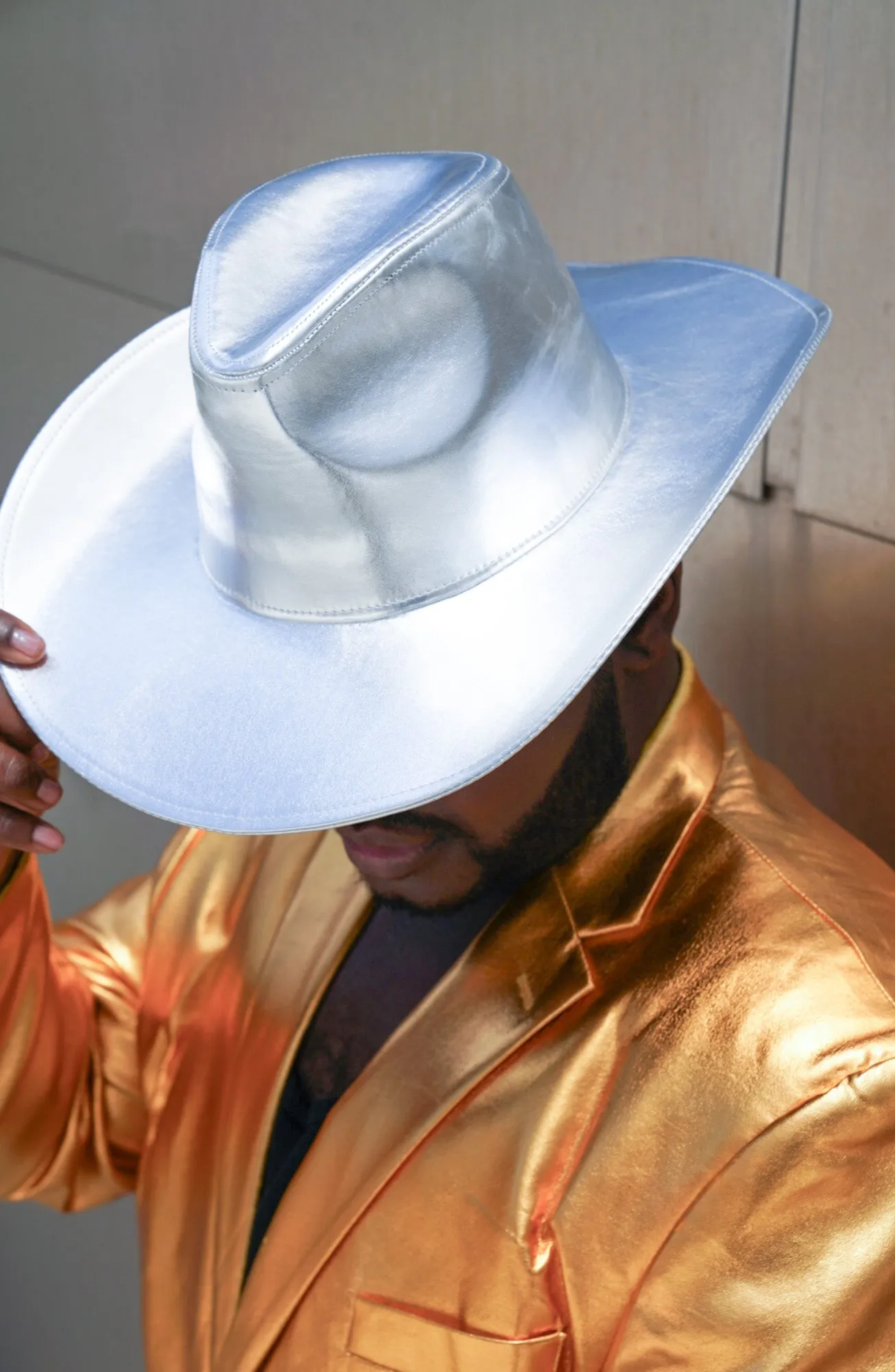 Metallic Silver Wide brim Cowboy Hat