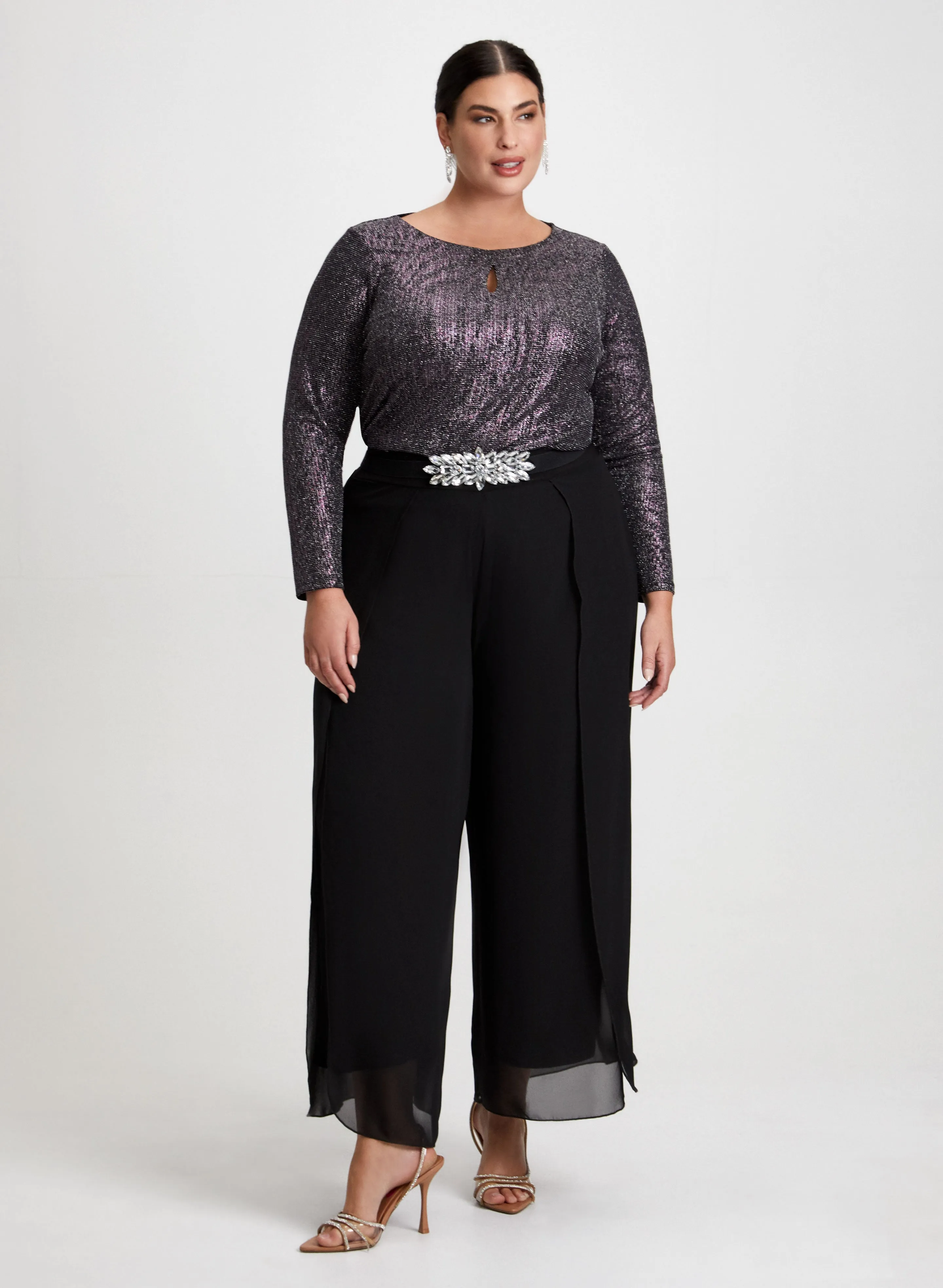 Metallic Tunic & Wide Leg Chiffon Pants