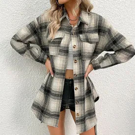 METAVERSMALL New   women's clothing New autumn and winter 2025 2025 trade splicing plaid cardigan retro woolen thick coat