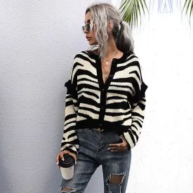 METAVERSMALL women's clothing New new knitted sweater jacket short contrasting stripes splicing cardigan short