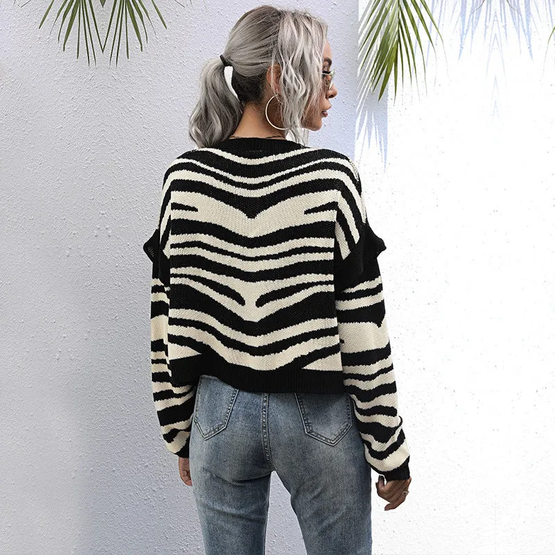 METAVERSMALL women's clothing New new knitted sweater jacket short contrasting stripes splicing cardigan short