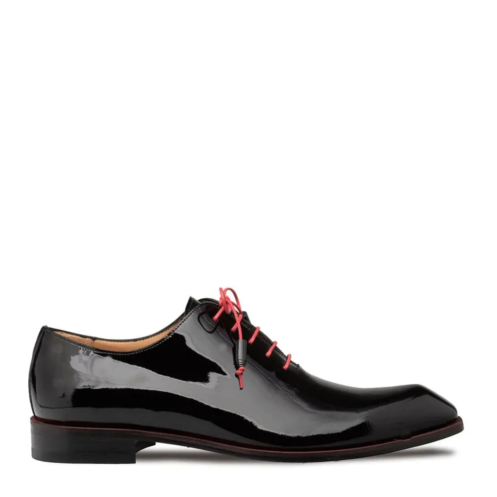 Mezlan Dietro Two Men's Shoes Black Patent Leather Asymmetrical Oxfords