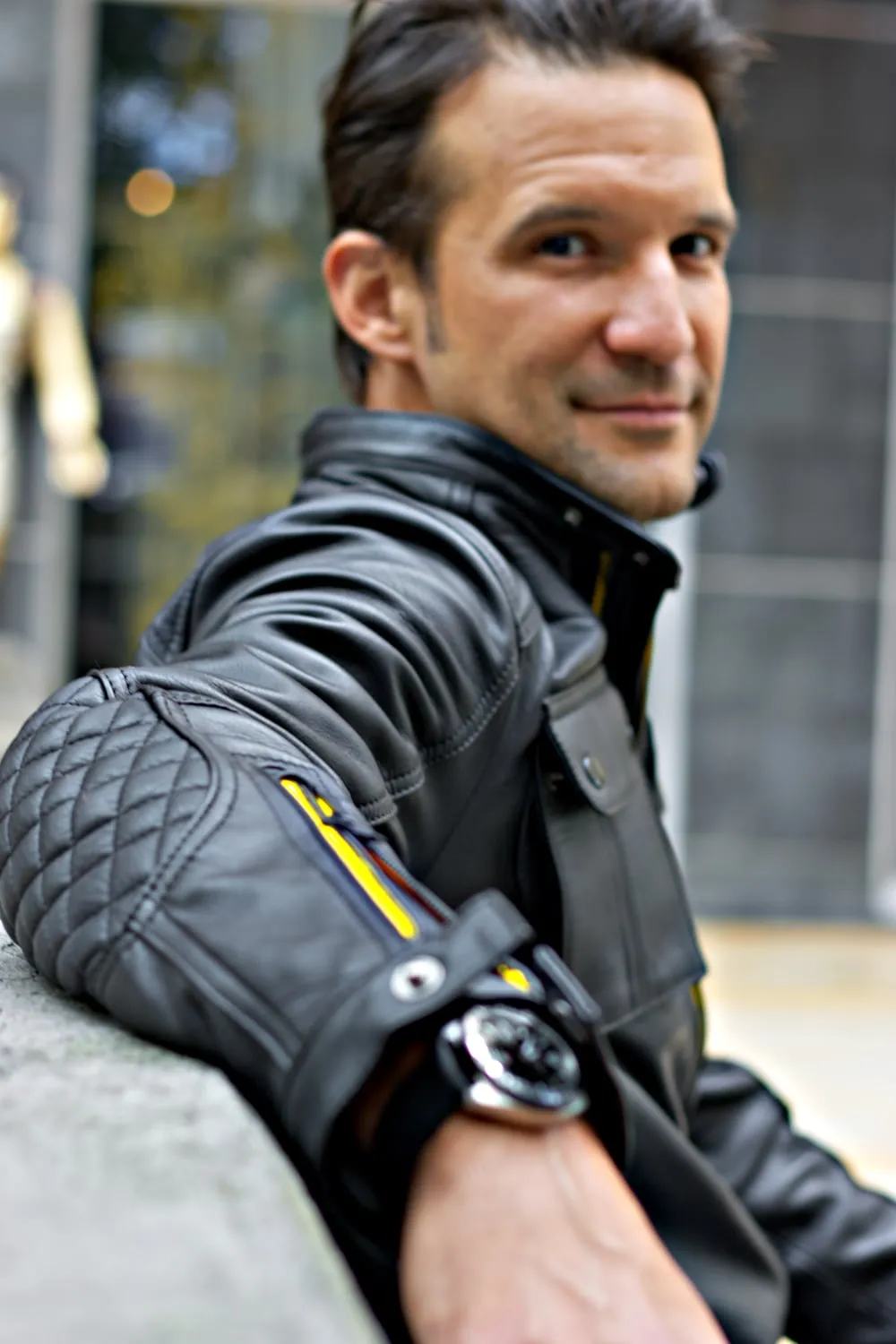 MI6 Leather Jacket - Double Cargo Pockets in Black & Yellow