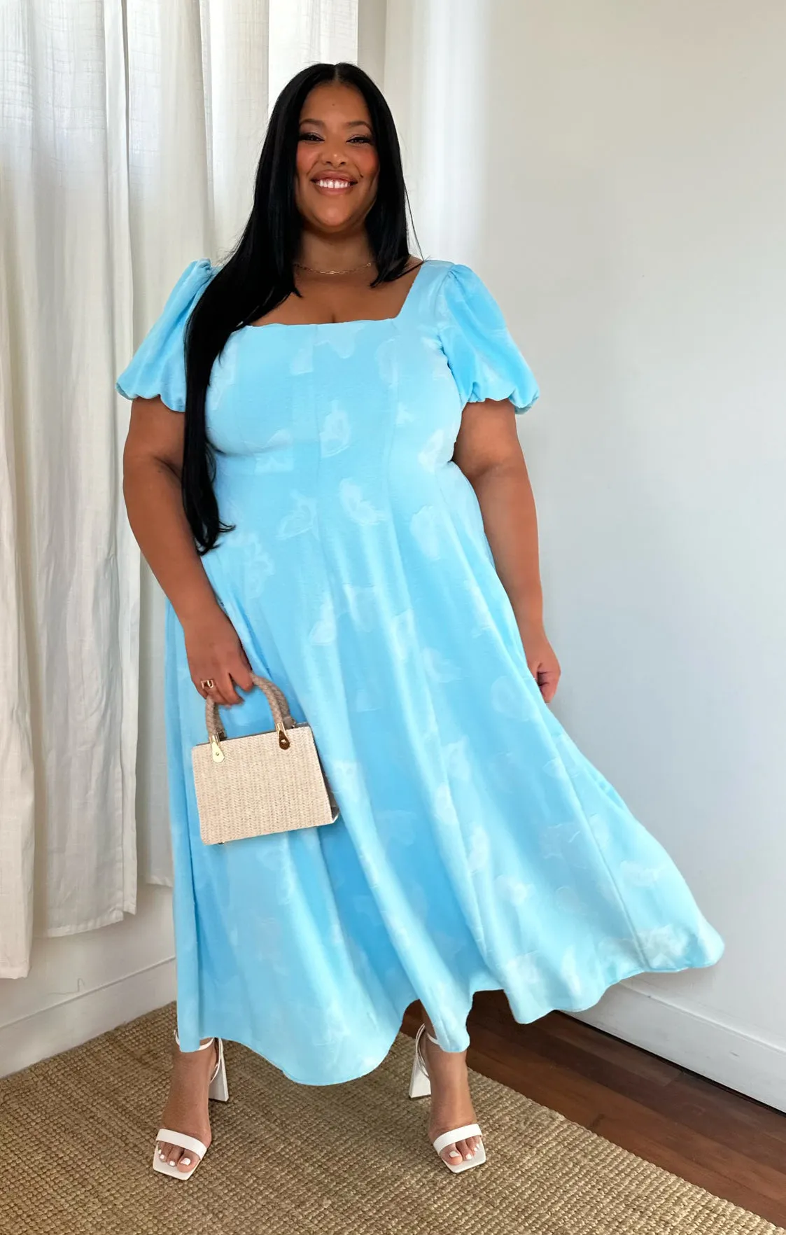 Mia Midi Dress ~ Blue Clip Butterfly