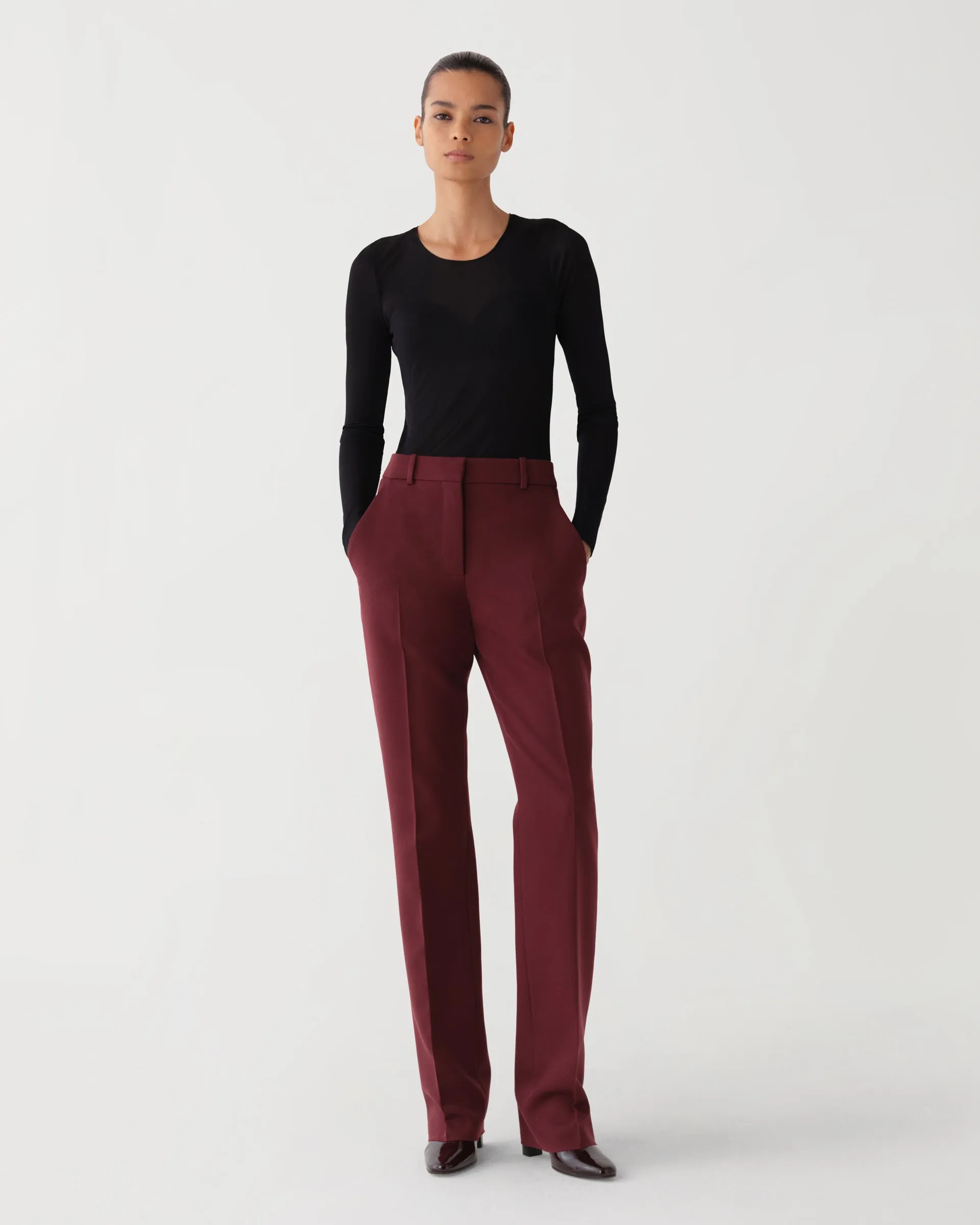 Mick Trousers in Wool Twill, Burgundy