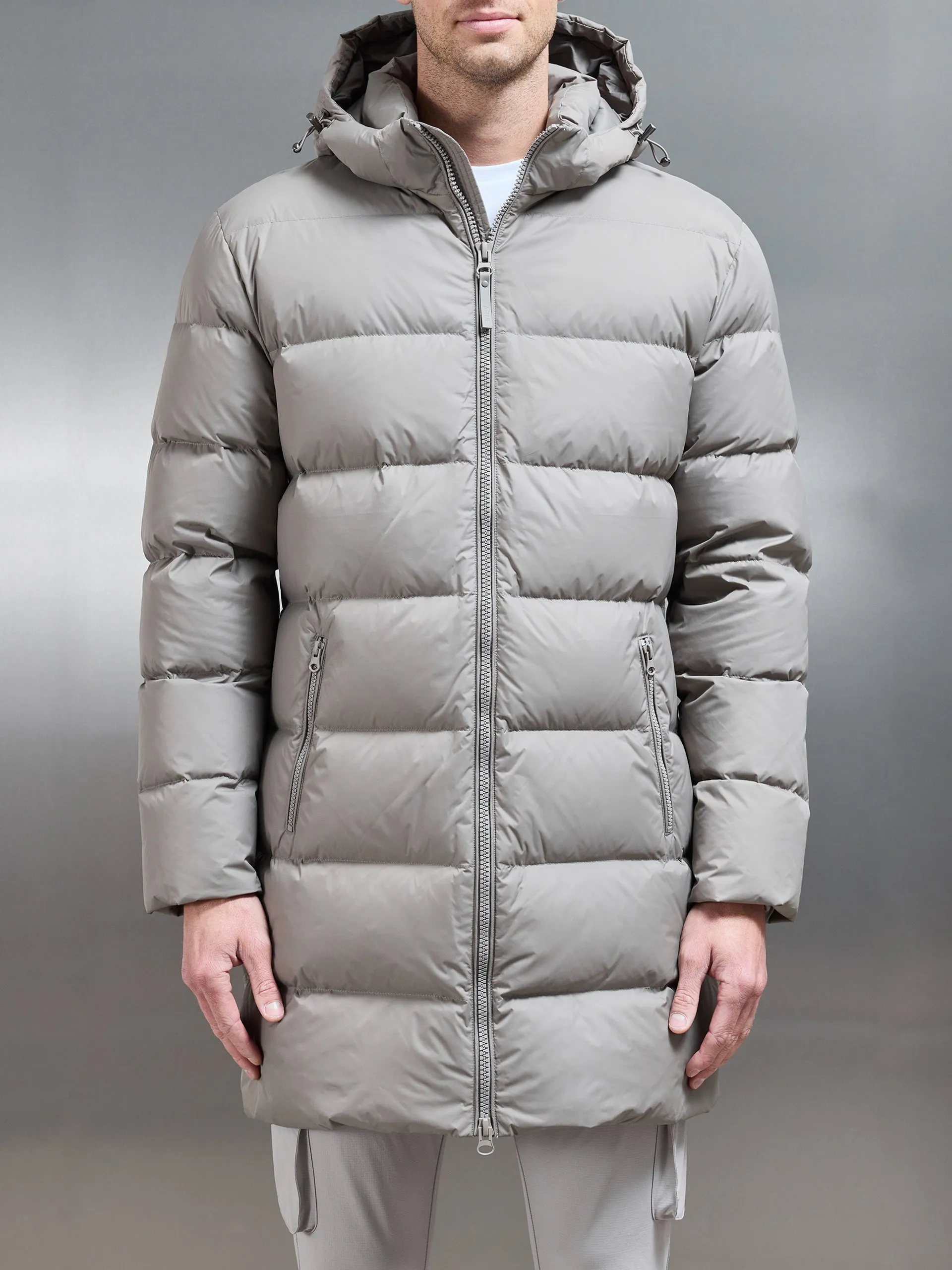 Mid Length Down Jacket in Taupe