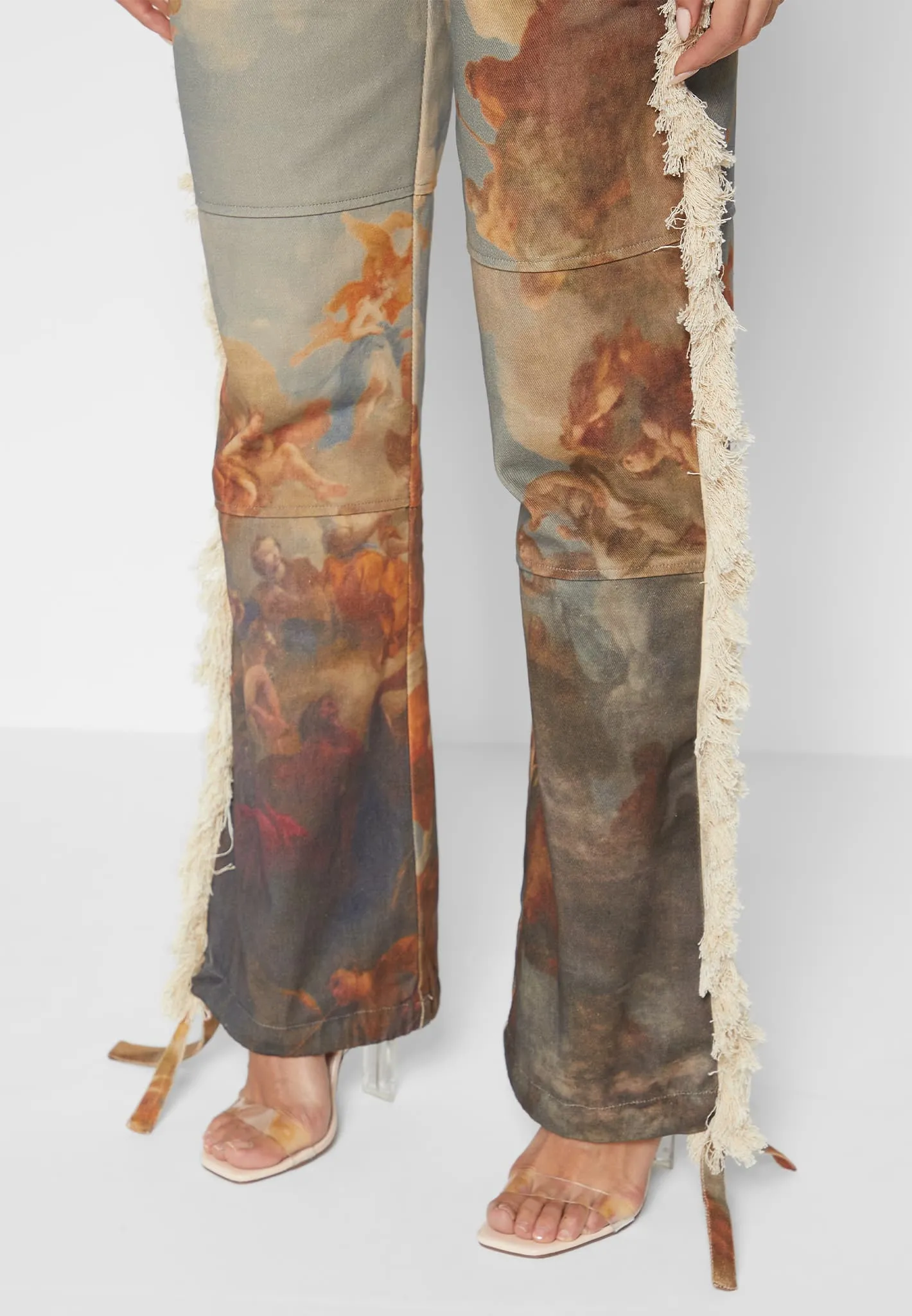 Mid Rise Art Cargo Pants with Tassels - Multi