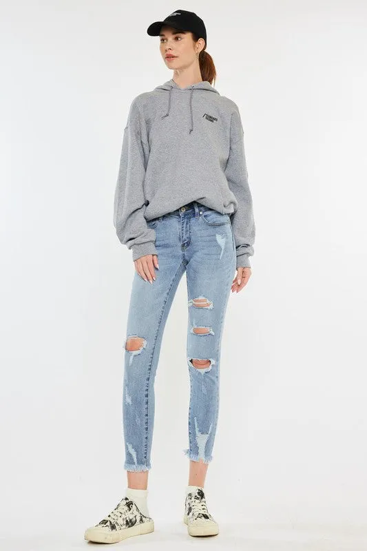 Mid Rise Distressed Ankle Skinny Jeans