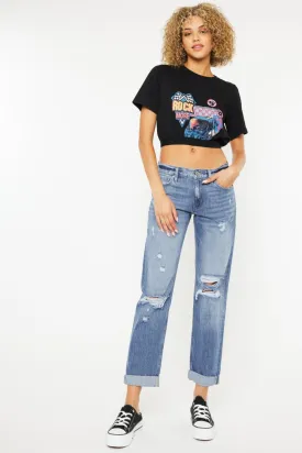 Mid Rise Distressed Straight Jeans