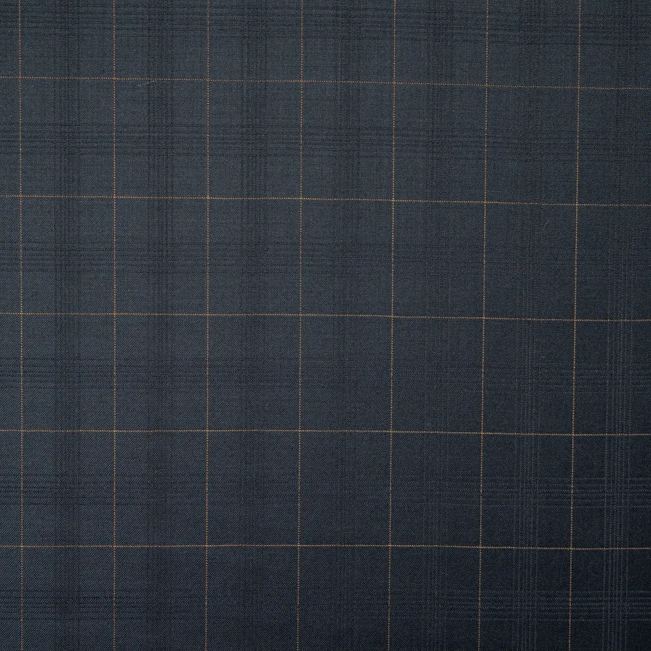 Midnight Blue Checkered Wool & 18k Gold Suiting