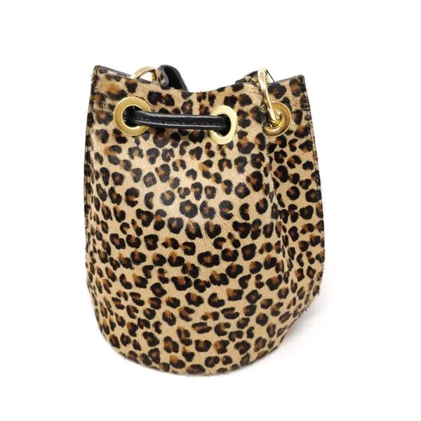 Mila Genuine Leather Pony Hair Bucket Bag | Cheetah