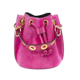 Mila Genuine Leather Pony Hair Bucket Bag | Fuschia Pink