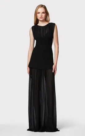 Milano Corest Silk Chiffon Ruched Gown - Black