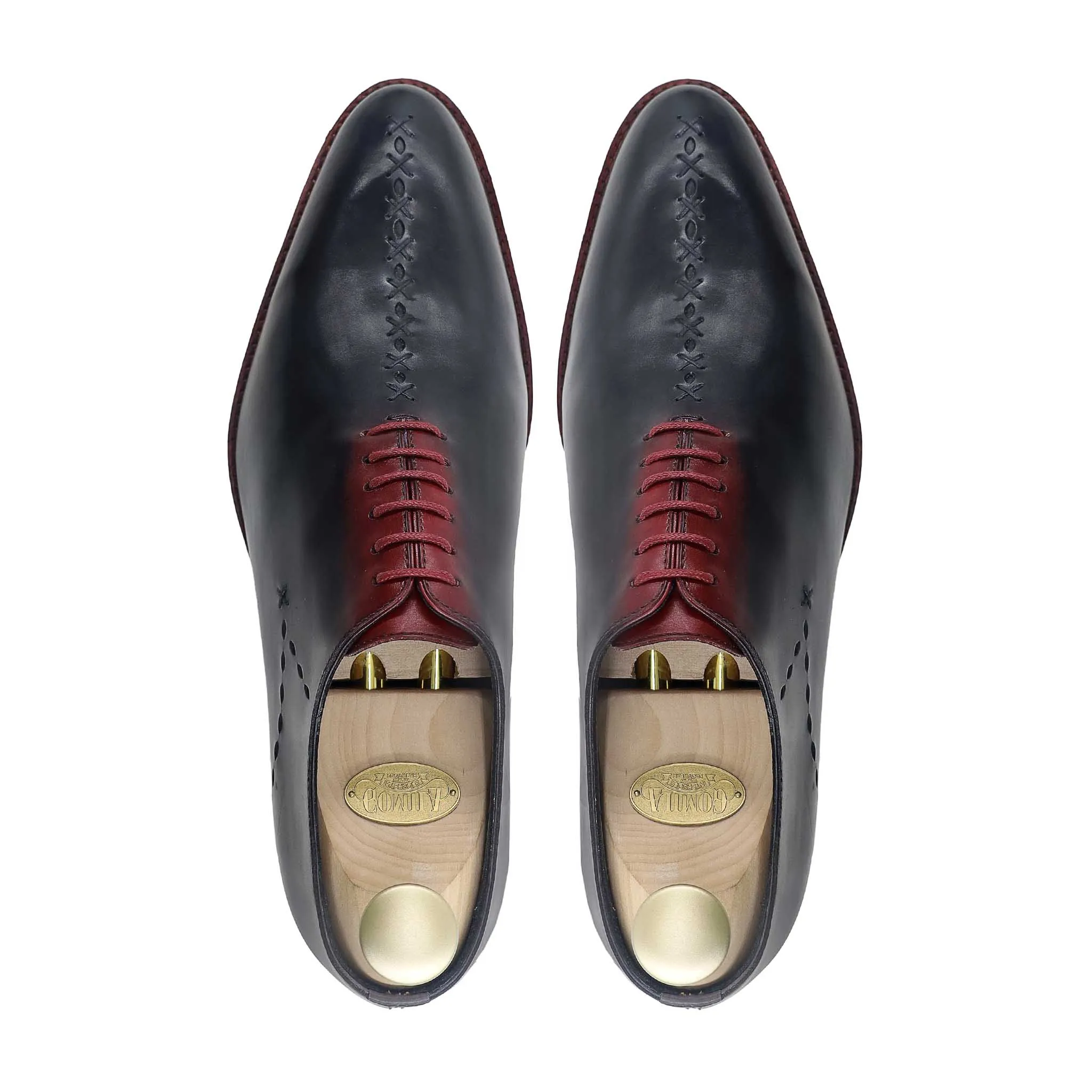 Milano - Men's Charcoal Oxblood Patina Calf Leather Wholecut Shoe