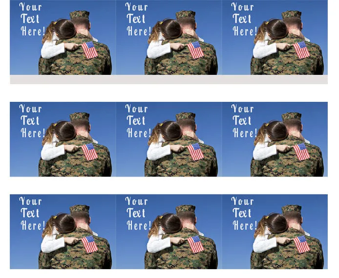 Military Man Hugs His Child - Edible Cake Topper, Cupcake Toppers, Strips