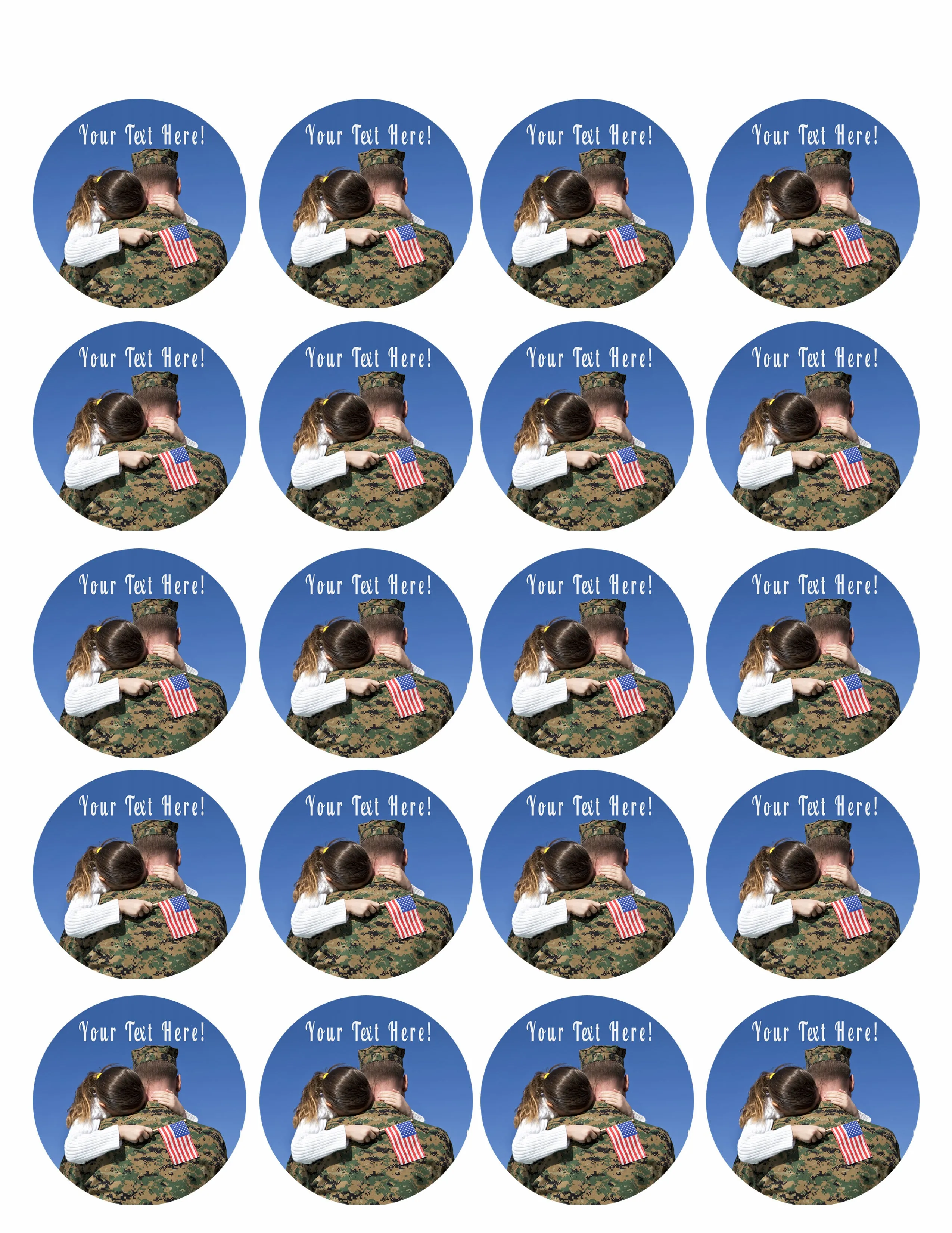 Military Man Hugs His Child - Edible Cake Topper, Cupcake Toppers, Strips