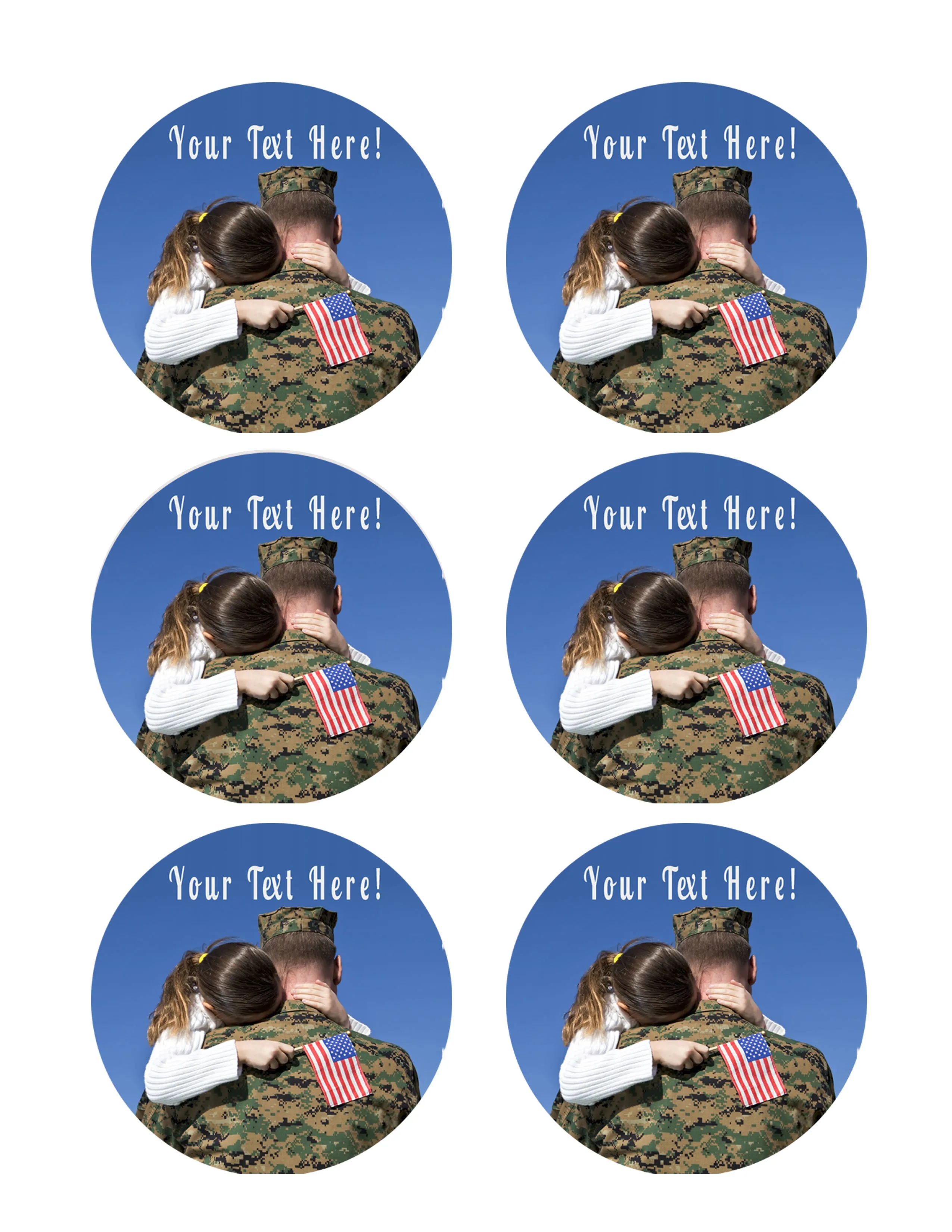 Military Man Hugs His Child - Edible Cake Topper, Cupcake Toppers, Strips