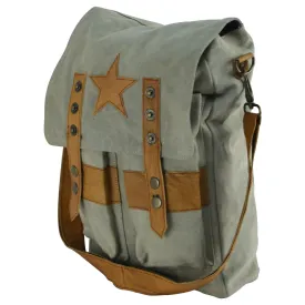 Military Style Star Canvas & Leather Crossbody Tote