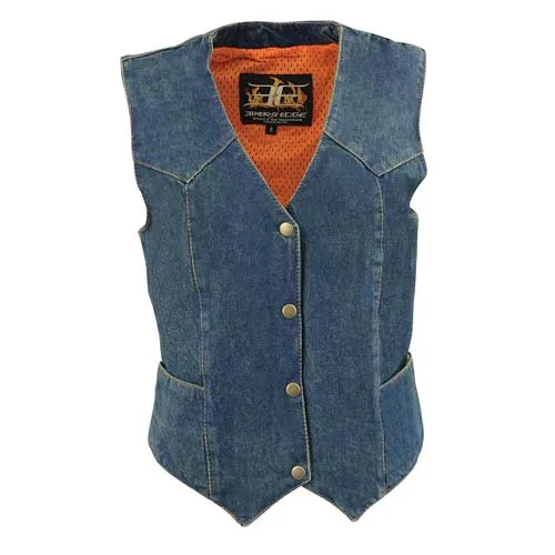 Milwaukee Leather MDL4000 Women's Blue Plain Side 4 Snap Front Denim Vest