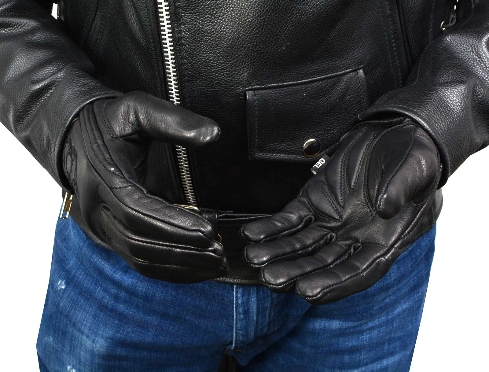 Milwaukee Leather Men's Black Leather ‘Reflective Skull’ Motorcycle Hand Gloves W/Gel Padded Palm MG7570