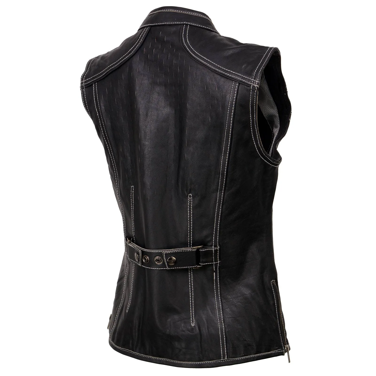 Milwaukee Leather MLL4507 Women's Black Leather Grey Accented Laser Cut Vented Scuba Style Motorcycle Rider Vest